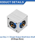 Bevel Gearbox 90 Right Angle 1 To 1 With 8mm Shaft Aluminum Frame Boss DIY, showing a silver aluminum cube design