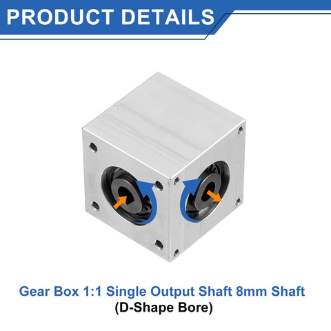 Bevel Gearbox 90 Right Angle 1 To 1 With 8mm Shaft Aluminum Frame Boss DIY, showing a silver aluminum cube design