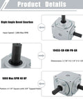 Beefy 40 HP 1800 RPM Right Angle Bevel Gearbox with Keyed Shaft 1 to 1, showing dimensions and bolt pattern details.