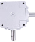 Front view of Heavy Duty 40 HP Right Angle Bevel Gearbox 1:1 1800 RPM Crosshole Keyed Shaft with visible industrial shafts.