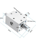 Bevel Gearbox 1 To 1 Right Angle Drive For DIY Projects With 8mm Shaft, aluminum frame, dimensions labeled