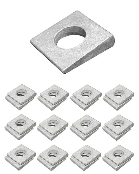 24 Beveled Half Inch ID Square Washers Galvanized Steel Leveling Wood And Metal, shown in stacked arrangement