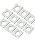 Beveled M8 Square Washers 20 Pcs 2 To 4.7mm Thick White 9mm ID, arranged on a surface, showing smooth edges and central hole.