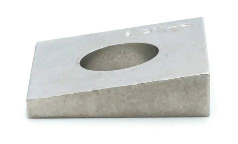 Side view of a Beveled Square Washer in 304 Stainless Steel for vibration resistant fastening on uneven surfaces.