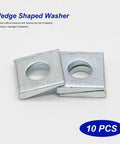Beveled Square Washer Set delivers a flat, load-distributing surface for bolts on inclined or uneven surfaces, 10 pcs shown