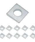 Beveled Square Washer Set delivers a flat, load-distributing surface for bolts on inclined or uneven surfaces, shown with 10 galvanized washers.