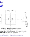 Diagram of Beveled Square Washers 3/8 in ID by 7/8 in OD galvanized carbon steel pack of 10 with dimensions and notes