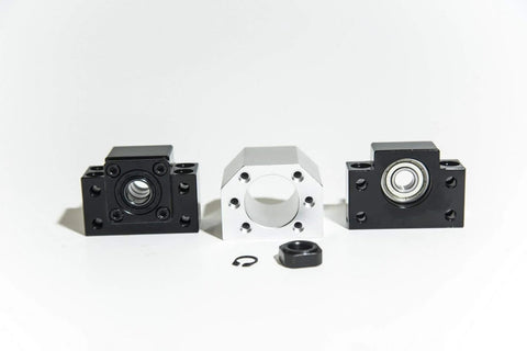 SFU2005 Ball Screw Kit With Nut, BK BF15 End Supports, Coupler, Nut Housing And End Machining components displayed