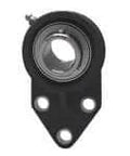 Front view of a 30mm Stainless Steel Set Screw Flange Mount with Black 3-Bolt Plastic Housing single unit corrosion-resistant support