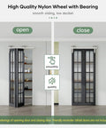 28 Inch Brushed Nickel Bifold Sliding Barn Door Hardware Track Kit with Side Mounted J Shape Rollers for smooth operation