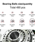 490Pcs Bicycle Bearing Balls Kit Six Sizes Precision Chrome Steel Balls Assortment with sizes from 3/32 inch to 1/2 inch.