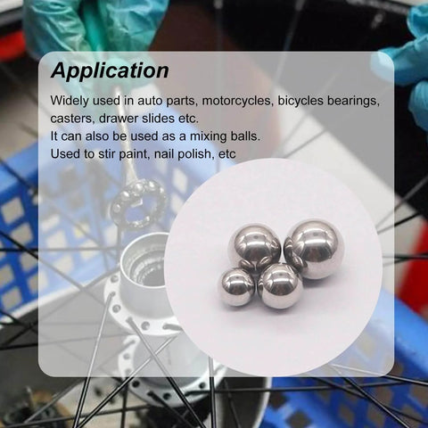 490Pcs Bicycle Bearing Balls Kit Six Sizes Precision Chrome Steel Balls with application details overlaid