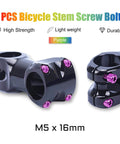 SPEEDWOX 6pcs Bicycle Stem Screw with Washers Set Titanium Alloy Bike Allen Hex M5 x 16mm Purple Bolts