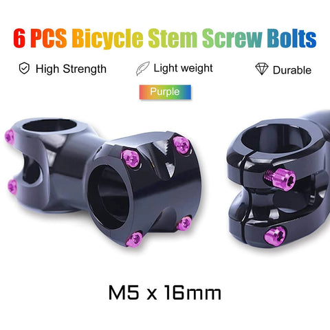 SPEEDWOX 6pcs Bicycle Stem Screw with Washers Set Titanium Alloy Bike Allen Hex M5 x 16mm Purple Bolts