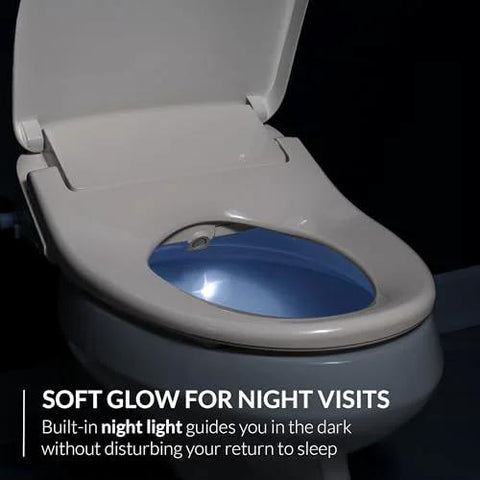 USPA Pro Modern Bidet Seat With Heated Seat And Dryer featuring night light function for easy night visits in dark bathroom.