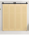 Hardware Kit Only For Top Mounted Sliding Bifold Barn Door In Black Finish 75 Five Eighths Inch Track installed on wooden doors