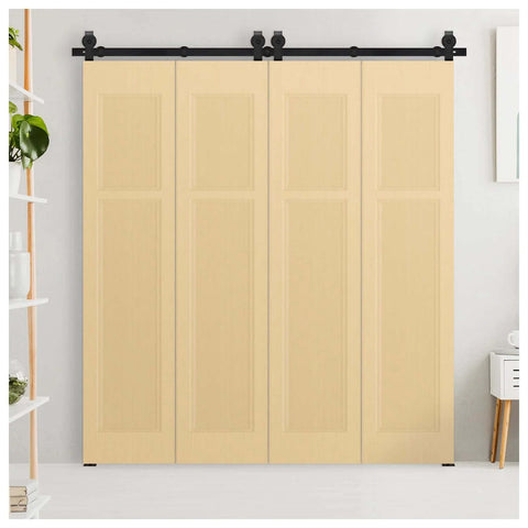Hardware Kit Only For Top Mounted Sliding Bifold Barn Door In Black Finish 75 Five Eighths Inch Track installed on wooden doors