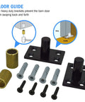 Hardware Kit Only For Top Mounted Sliding Bifold Barn Door In Black Finish 75 Five Eighths Inch Track Durable Steel Construction Includes All Mounting Hardware Door Panels Not Included Easy Installation For Garage Or Interior Barn Door Projects with floor guide components.