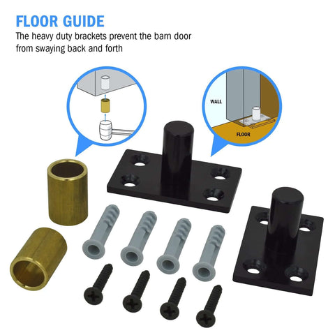 Hardware Kit Only For Top Mounted Sliding Bifold Barn Door In Black Finish 75 Five Eighths Inch Track Durable Steel Construction Includes All Mounting Hardware Door Panels Not Included Easy Installation For Garage Or Interior Barn Door Projects with floor guide components.