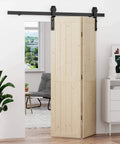 Bifold Barn Door Hardware: 40 inch Bi-fold Sliding Barn Door Hardware Track Kit for 36" Closet Doors installed in living room.