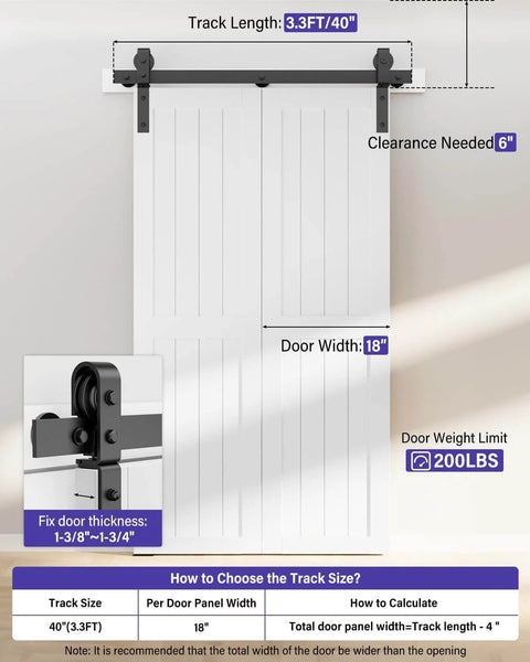 Bifold Barn Door Hardware: 40 inch Bi-fold Sliding Barn Door Hardware Track Kit for 36" Closet Doors with installation guide
