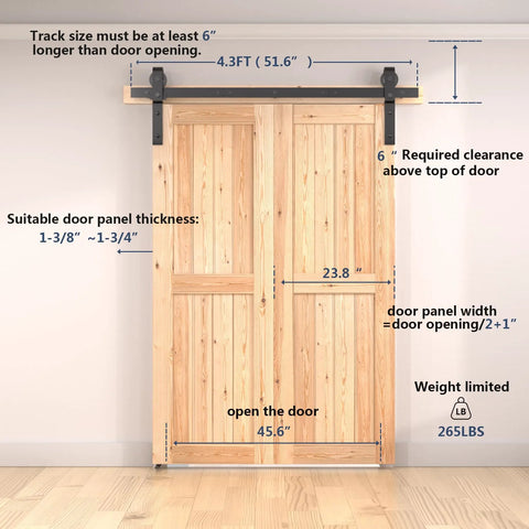 52 Inch Bifold Barn Door Hardware Kit For Two Doors In Black Finish With Thickened Carbon Steel Construction on wooden doors
