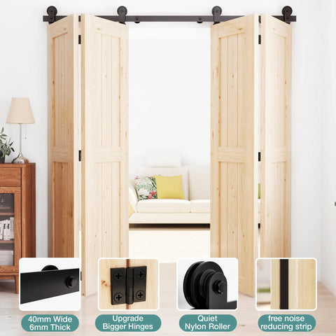 Bifold Barn Door Hardware Kit 48 Inch Track Heavy Duty Sliding System For Up To Four Eleven And A Half Inch Panels With Forty Four Inch Opening DIY Use Doors Not Included Designed For Quick Installation And Smooth Operation