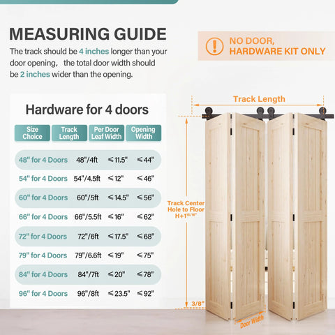 Bifold Barn Door Hardware Kit 48 Inch Track Heavy Duty Sliding System For Up To Four Eleven And A Half Inch Panels DIY Use
