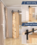 52 Inch Bifold Barn Door Hardware Kit For Two Doors In Black Finish With Thickened Carbon Steel Construction shown installed.