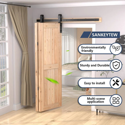 52 Inch Bifold Barn Door Hardware Kit For Two Doors In Black Finish With Thickened Carbon Steel Construction Anti Skipping Design installed