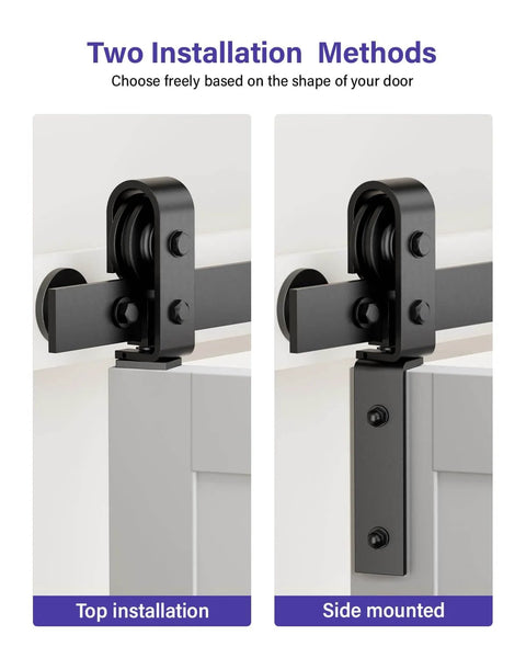 Top and side mount options for Bifold Barn Door Hardware: 40 inch Bi-fold Sliding Barn Door Hardware Track Kit for 36" Closet Doors.
