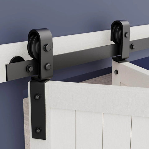 Bifold Barn Door Hardware: 40 inch Bi-fold Sliding Barn Door Hardware Track Kit for 36" Closet Doors - top mount slide roller view