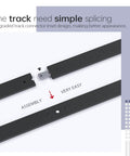 52 inch Bifold Barn Door Hardware Track Kit for Two 24 inch Closet Doors showing assembly of black track splicing system