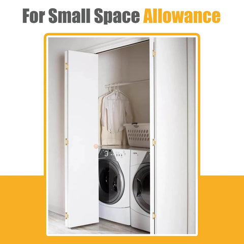 Installed bifold closet door with Lashow Bifold Closet Door Hardware Kit with 48" Tracks, showcasing washer and dryer in small space.