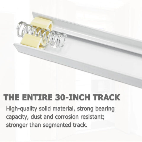 The entire 30-inch bifold door hardware with track showing uninterrupted steel track for smooth, quiet operation in closet doors.