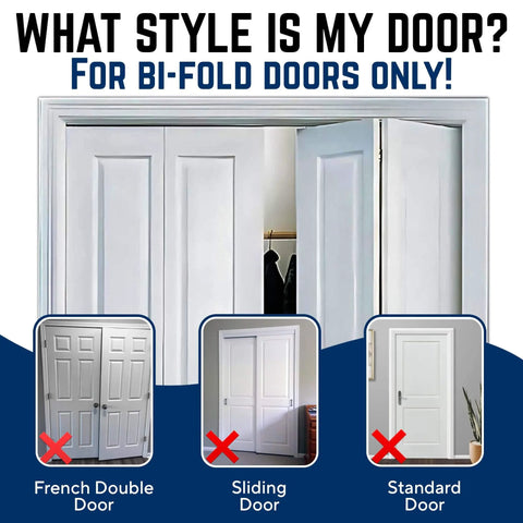 Diagram showing bi-fold door suitability for Two Pack Bifold Door Lock Child And Pet Proof Tool Free Install Clear Polycarbonate Fits 1 3 8 Inches Thick Wood Doors