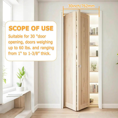 30-inch bifold door installed in a closet, showcasing Bifold Door Hardware with Track and quiet operation, ideal for various spaces.