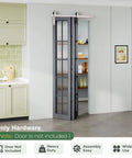 Installed view of 28 Inch Brushed Nickel Bifold Sliding Barn Door Hardware Track Kit With Side Mounted J Shape Rollers For Smooth Quiet