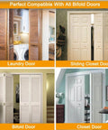 Various bifold doors showcasing Bifold Door Hardware kit for 7/8" to 1" Track installation compatibility in home interiors.