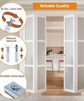 Bifold Door Hardware Kit, 2-Pack 30-Inch Bi-fold Closet Door Track Kit installed with close-up inserts, kitchen in background