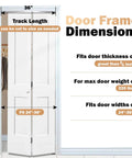 Diagram of 2 Pack Bifold Door Hardware Kits with 36 Inch Long Track for Folding Closet, showing dimensions and fitting guide.