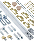 Bifold door hardware kit with 48 inch closet track for folding doors, complete repair and replacement set including pivots and screws.