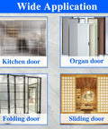 Image showcasing applications of the Bifold Door Hardware Kit 2 Pack for kitchen, organ, folding, and sliding doors.