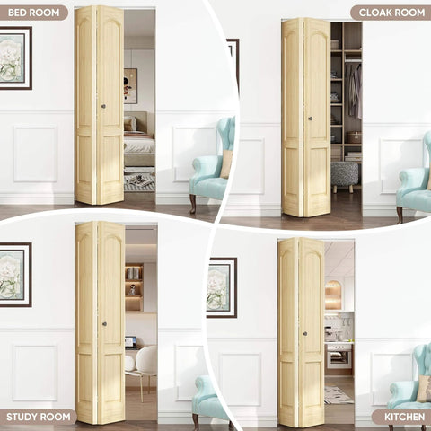 36 Inch Bifold Door Hardware Kit Top Mounted for Closet Inside Doors Bathroom Cabinets Two Door System in various room settings