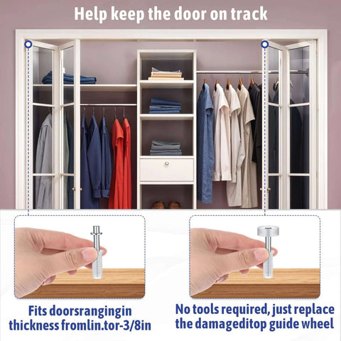 Bifold Closet Door Hardware Kit With 16 Pieces Top Roller Guide Wheels And Top Pivots, Spring Loaded Replacement Parts