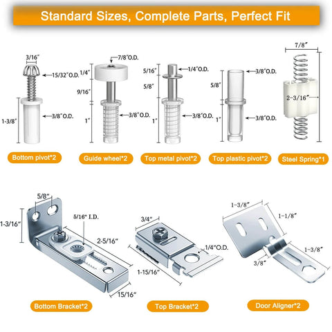 Bifold Door Hardware kit for 7/8" to 1" Track, Bifold Door Installation and Repair Parts illustration with brackets and pivots
