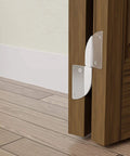 Close-up of hinge detail on a wooden door using 96 inch Bifold Door Hardware Kit, Bifold Door Track 96 inch for 4 Doors Closet Folding Door