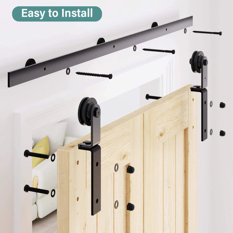 Bifold Door Hardware for Closet: Heavy Duty Bi Fold Barn Door Hardware Kit with 54" Track and Side Mount installation on wooden door.