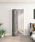 36 Inch Bifold Door Hardware Kit For Two Doors In Aluminum Top Mounted Sliding Barn Door System installed in a bedroom doorway