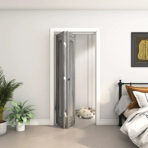 36 Inch Bifold Door Hardware Kit For Two Doors In Aluminum Top Mounted Sliding Barn Door System installed in a bedroom doorway